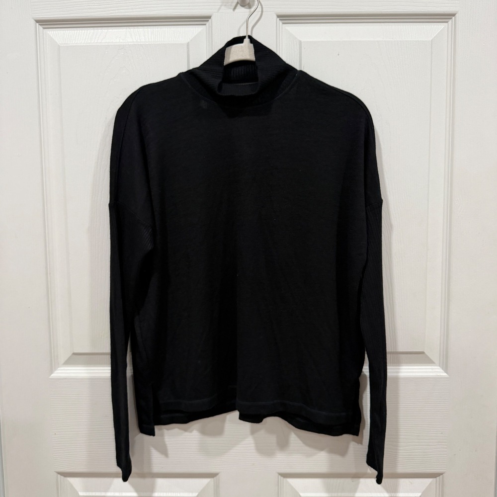 Rag & Bone Amelie Cutout LS Black Mock Neck V-Back Top W276C13C7 XS‎ NEW